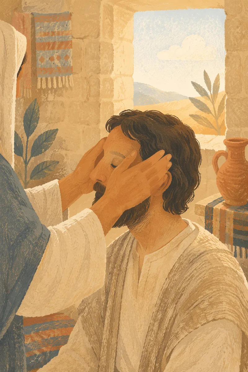 Jesus Healing Blind Man in Morning Light