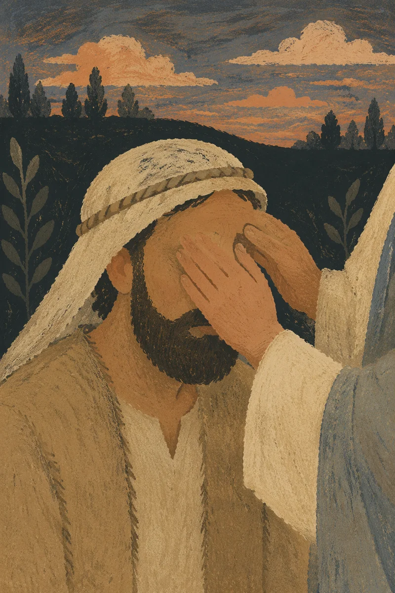 Jesus Healing Blind Man at Dusk