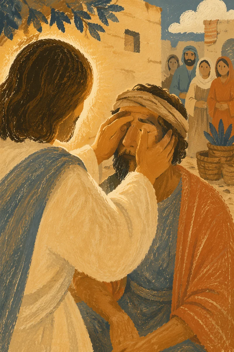 Jesus Healing Blind Man in Morning Light