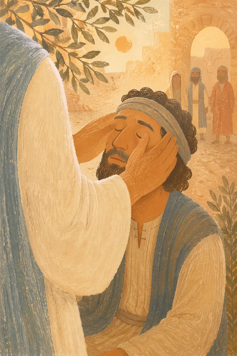 Jesus Healing Blind Man at Dawn