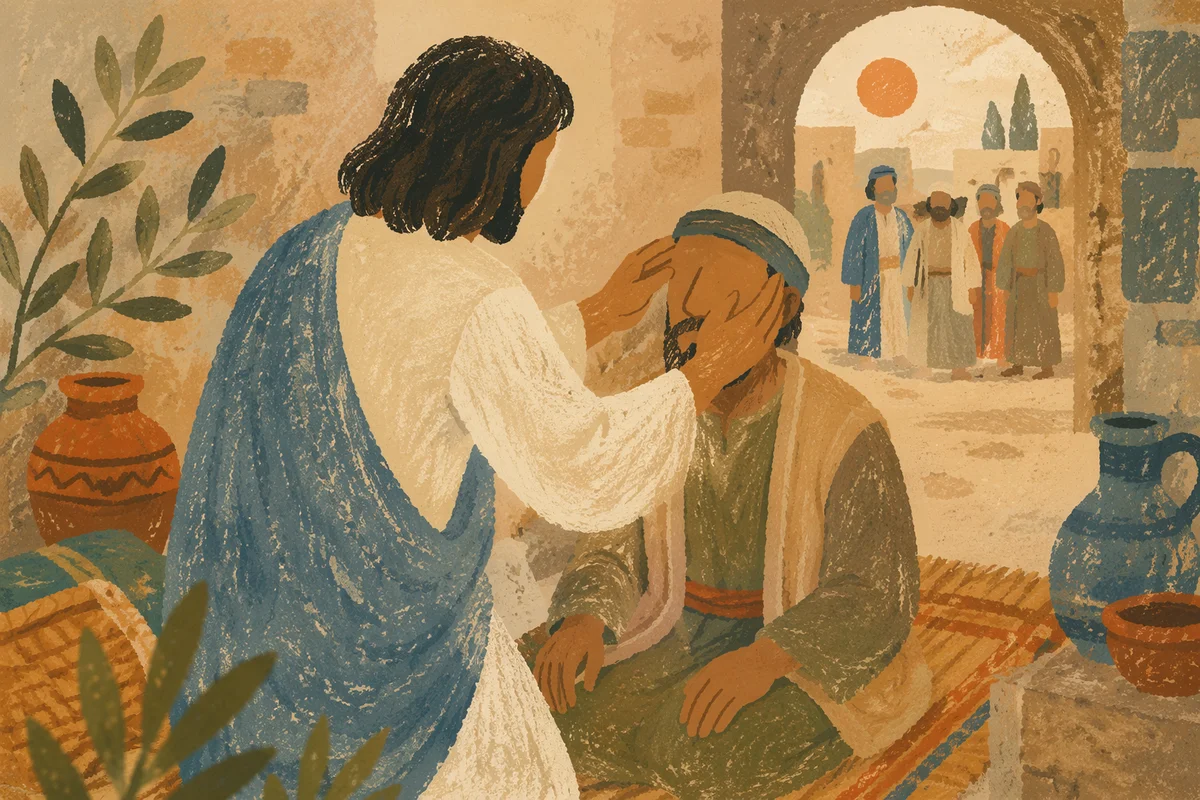 Jesus Healing Blind Man at Dawn