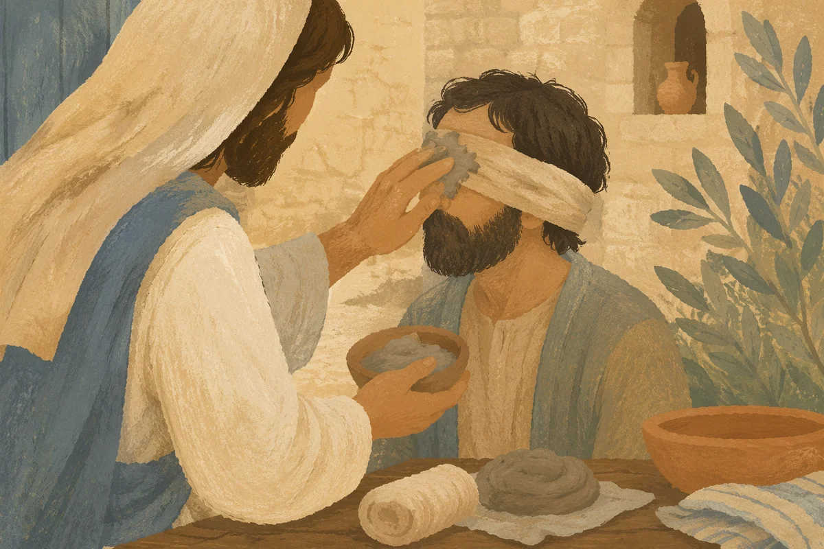 Jesus Healing Blind Man with Clay