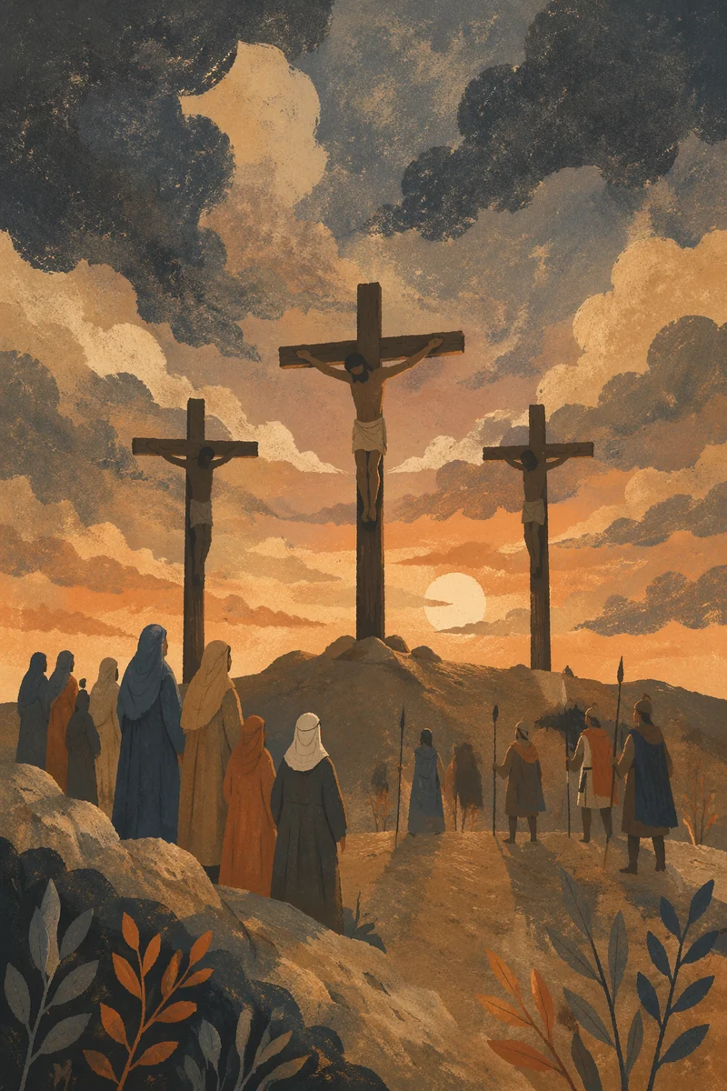 Three Crosses on Golgotha at Dusk