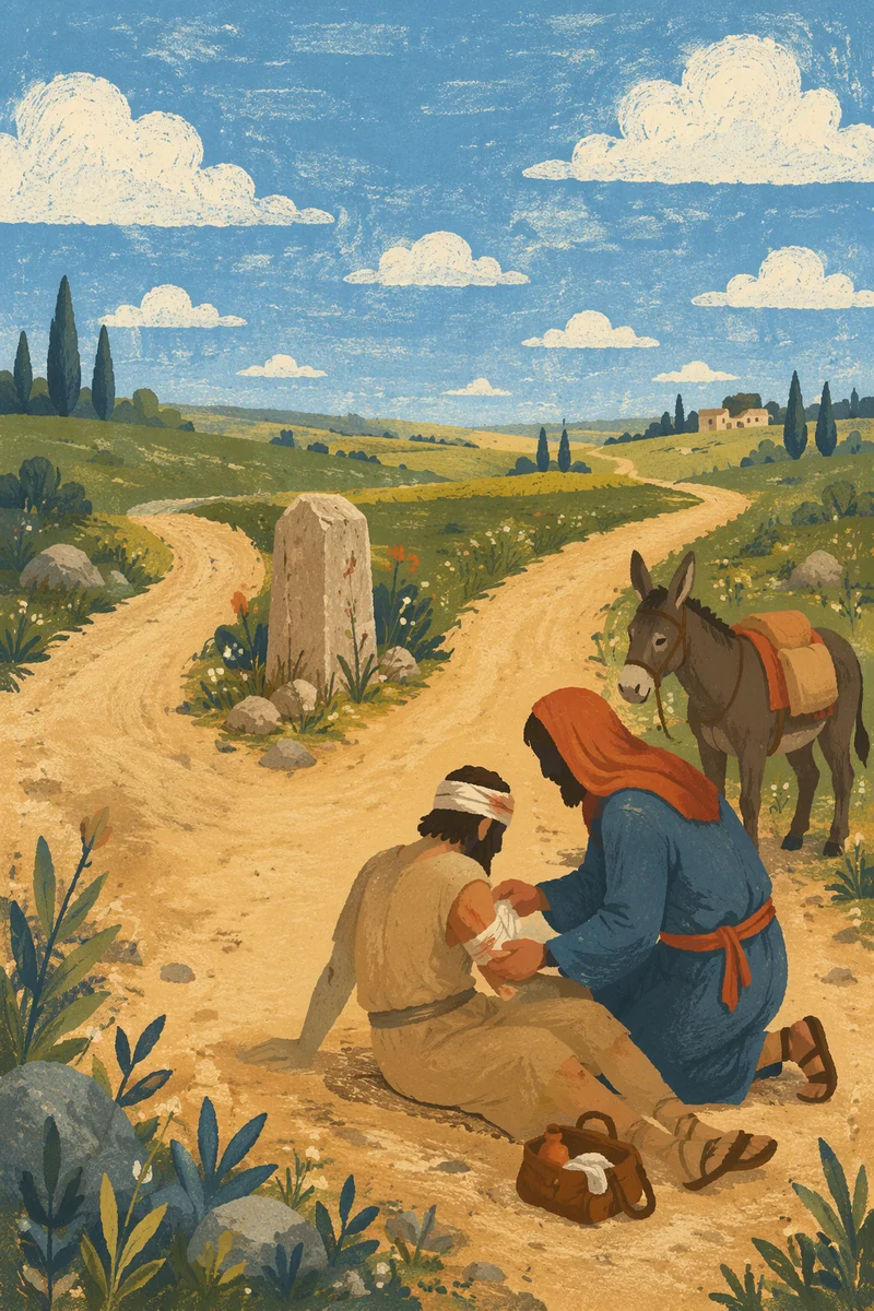 Good Samaritan Helping Injured Traveler Roadside