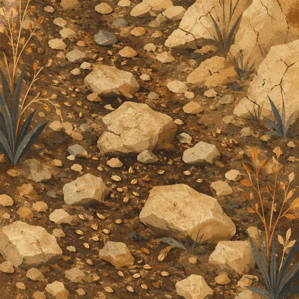 Rocky Path with Scattered Sower Seeds