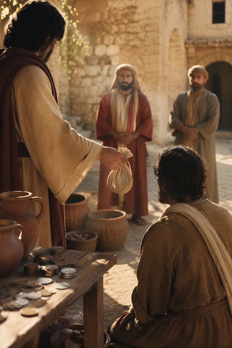 Master Giving Coins to Faithful Servant