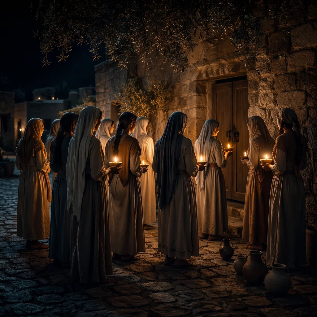 Ten Virgins Waiting With Oil Lamps