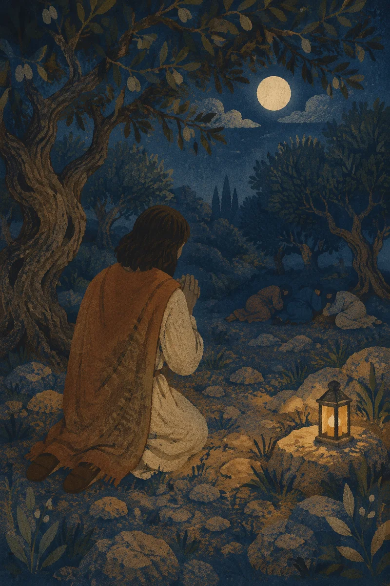 Jesus Praying Alone in Gethsemane Night