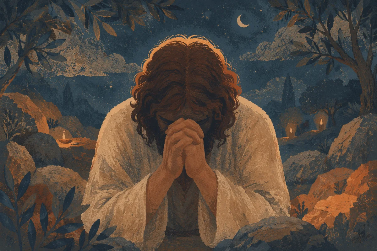 Jesus Praying Alone in Gethsemane Night