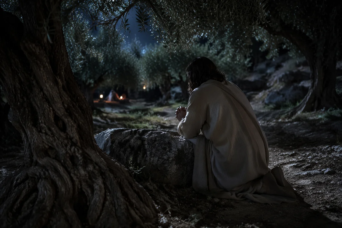 Jesus Praying Alone in Gethsemane Night