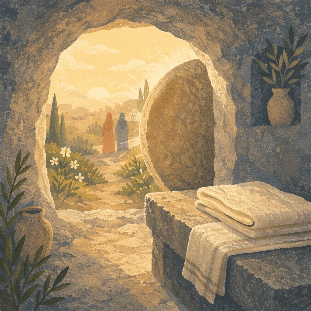 Empty Tomb at Sunrise Resurrection Scene