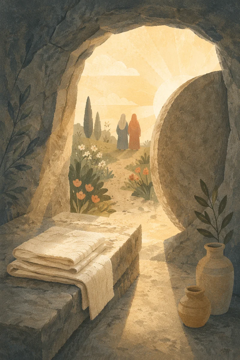 Empty Tomb at Sunrise Resurrection Scene