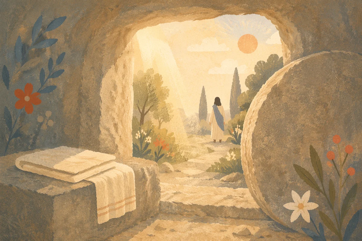 Empty Tomb at Sunrise Resurrection Scene