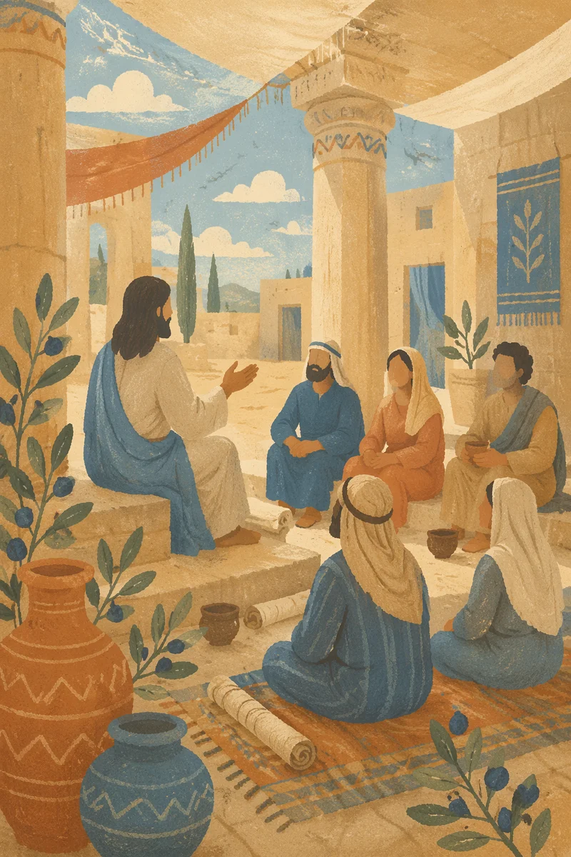 Jesus Teaching in Sunlit Temple Courtyard