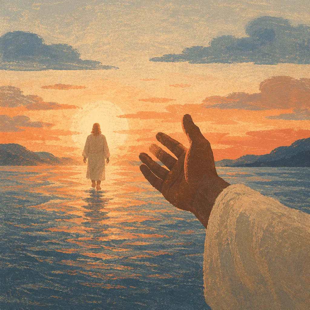 Jesus Walking on Water at Twilight