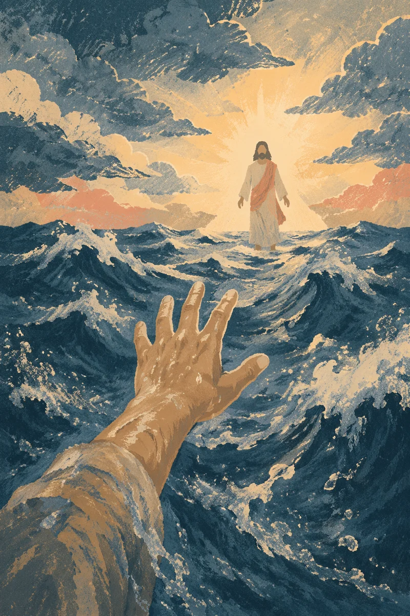 Jesus Walking on Water Reaching Hand