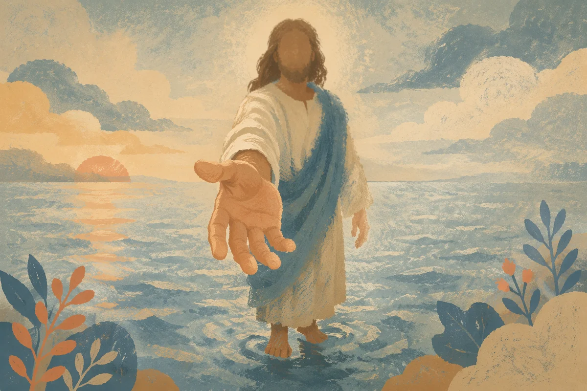 Jesus Reaching Out While Walking on Water
