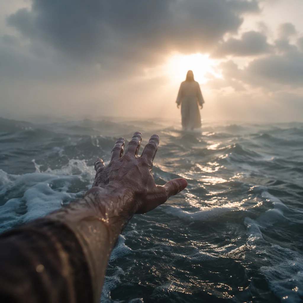Jesus Walking on Water Reaching Hand