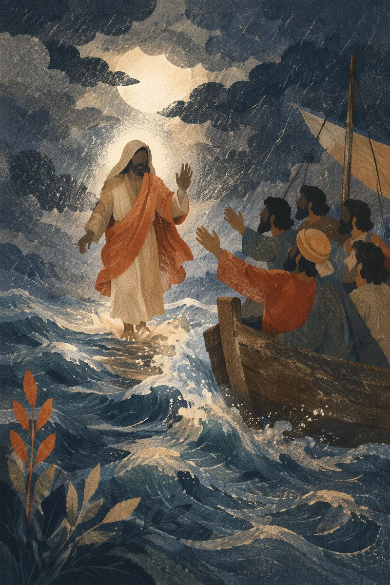 Jesus Walking on Water in Storm