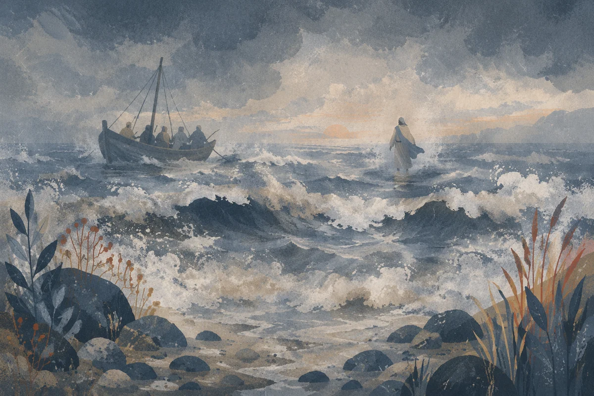 Jesus Walking on Stormy Sea at Dawn