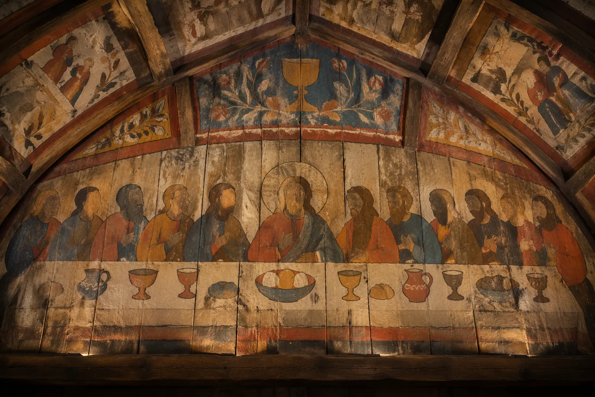 Last Supper Mural on Wooden Vaulted Ceiling