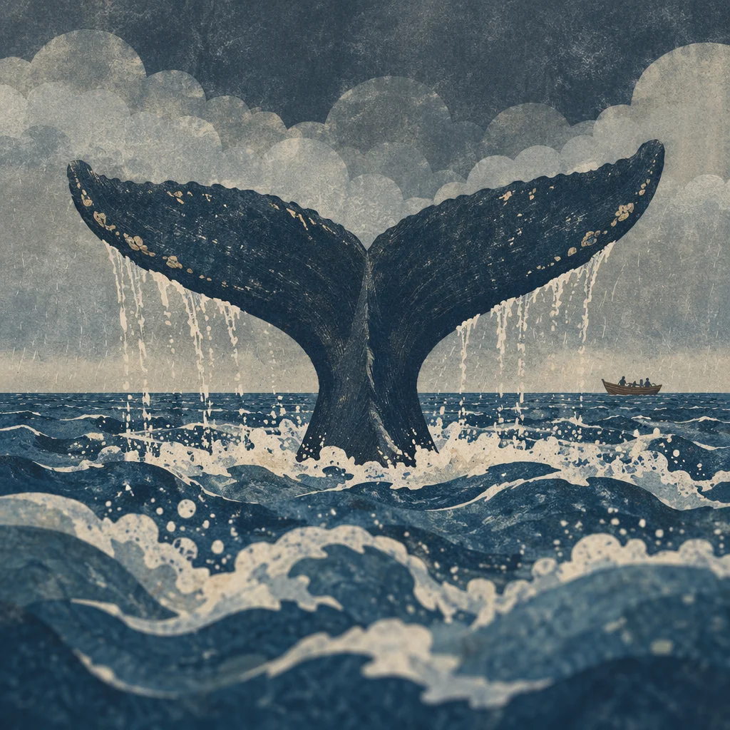 Jonah Whale Tail in Stormy Sea