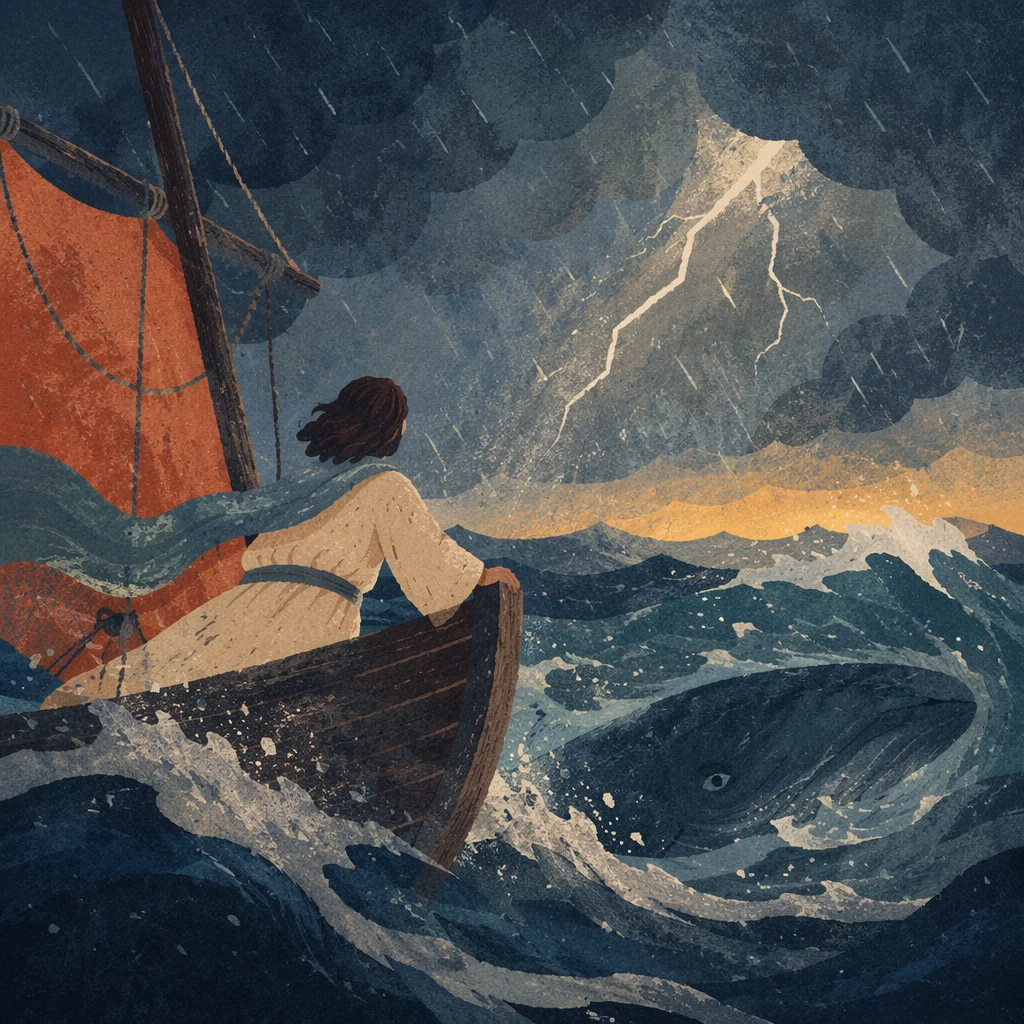 Jonah Facing the Whale in Stormy Seas