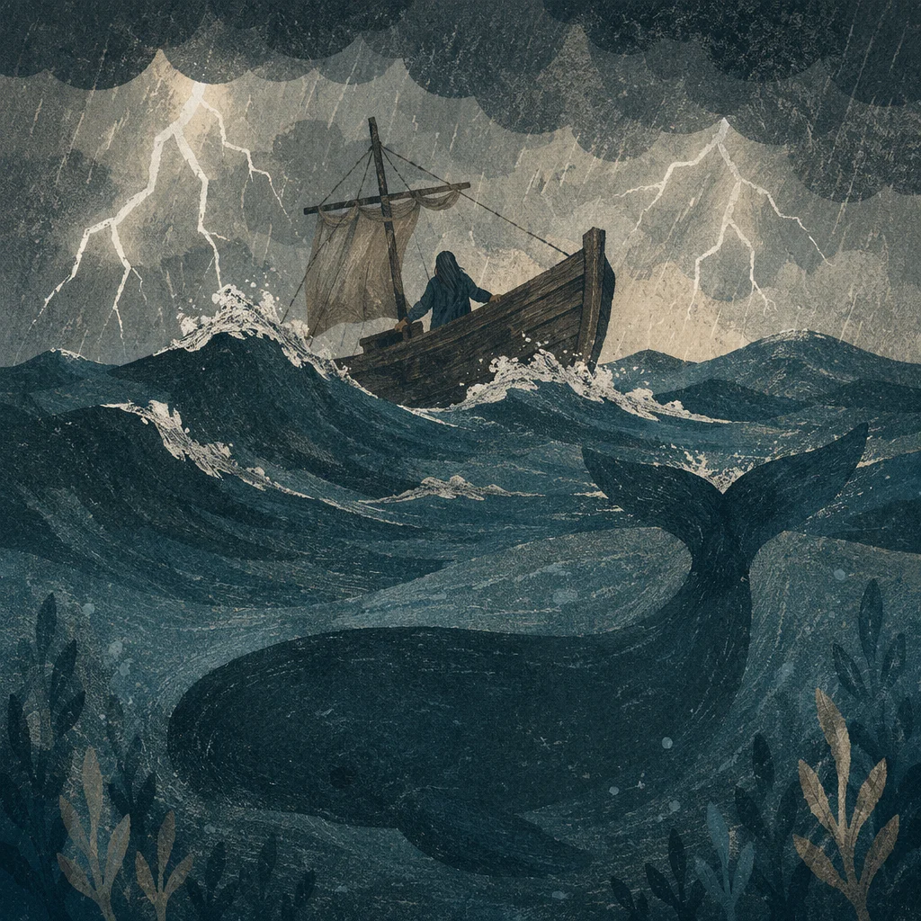 Jonah Before the Whale in Stormy Sea