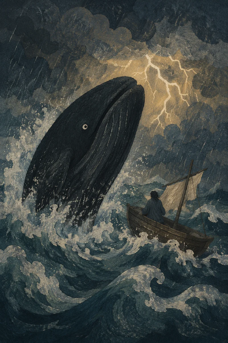Jonah and Whale on Stormy Sea