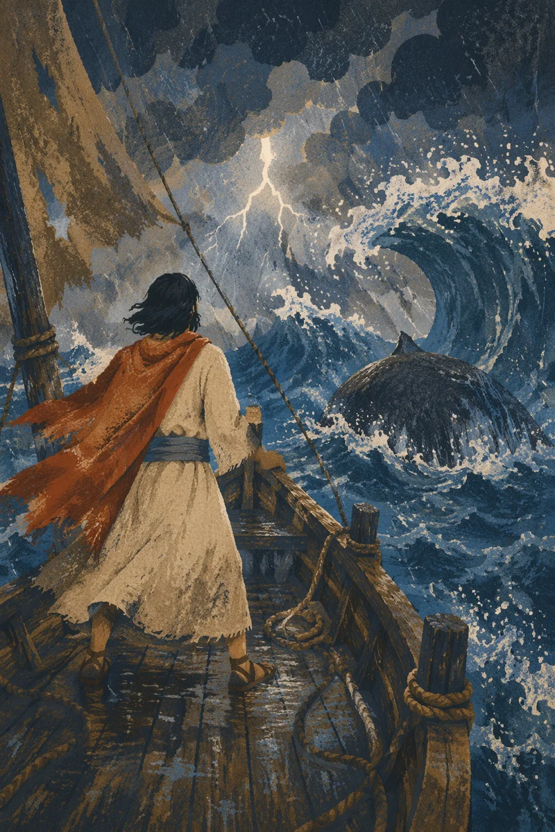 Jonah Facing the Whale in Storm