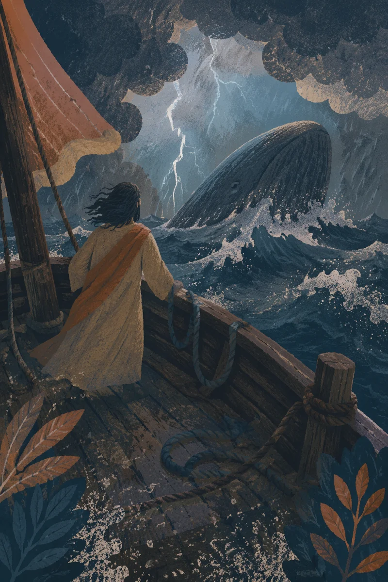 Jonah Facing the Whale in Stormy Seas