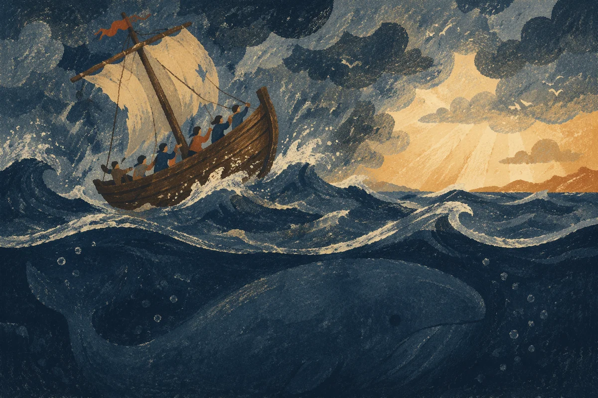 Jonah Storm at Sea with Great Fish