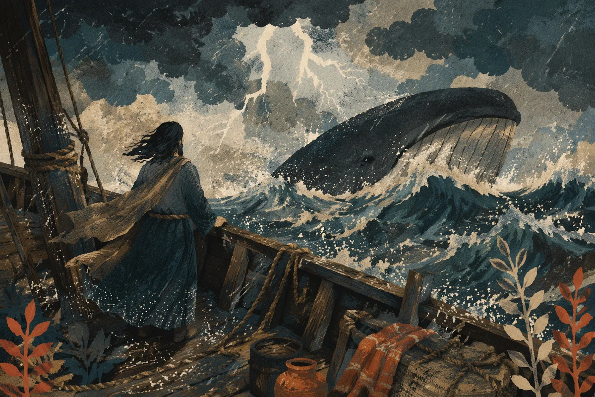 Jonah Before the Whale in Stormy Sea