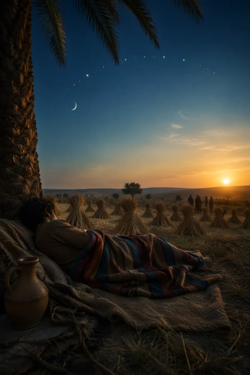 Joseph in Field with Colorful Coat