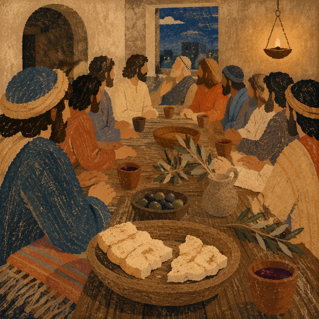 Last Supper Table with Bread and Wine