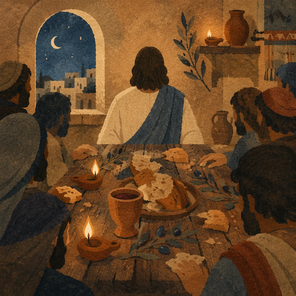 Last Supper Table in Lamplit Upper Room