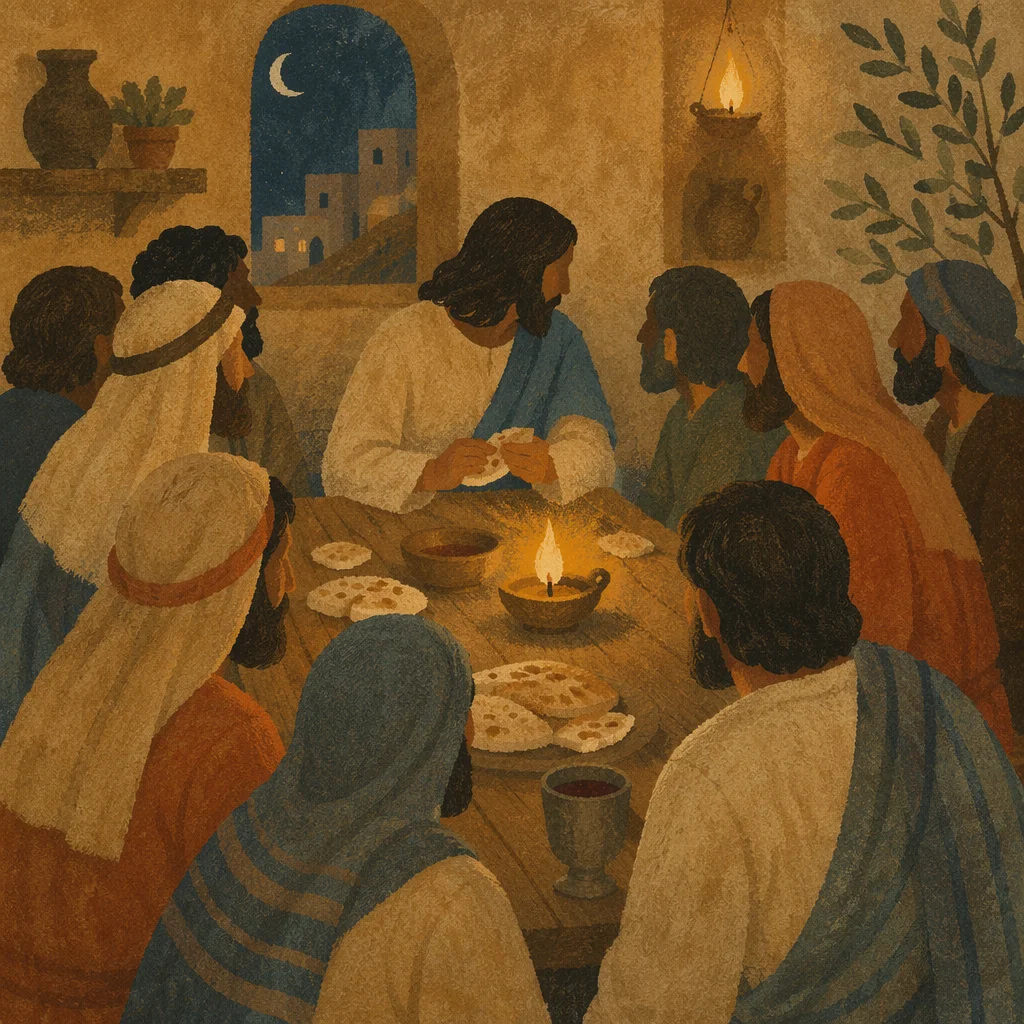 Last Supper Table with Bread and Wine