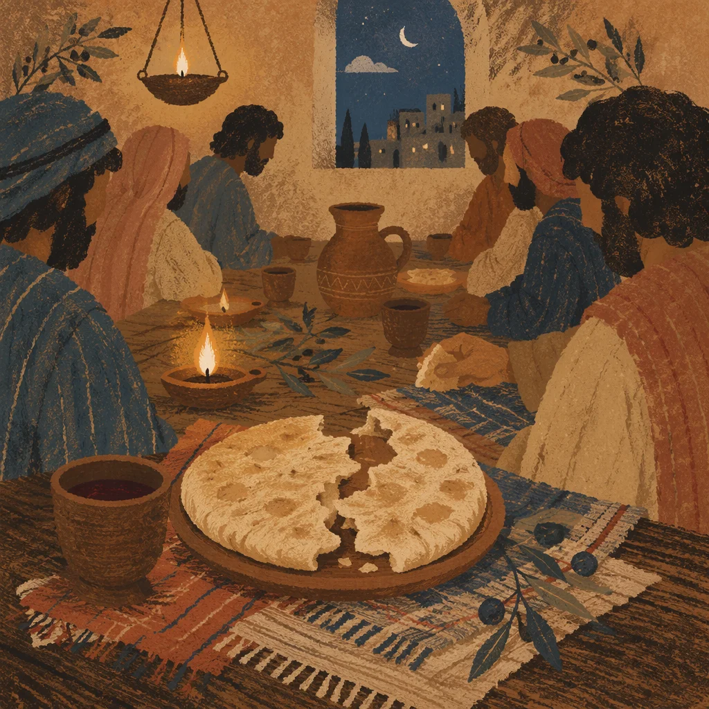 Last Supper Table with Bread and Wine