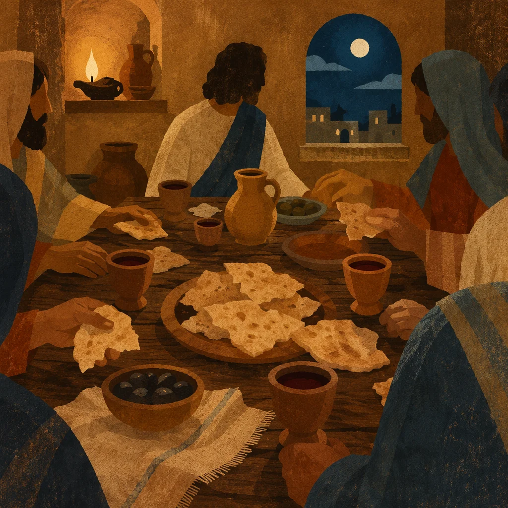 Last Supper Table with Bread and Wine