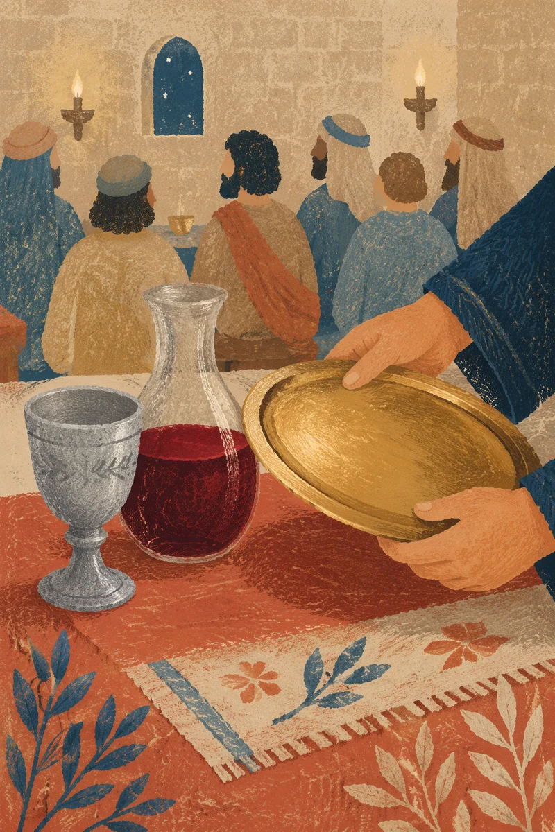 Last Supper Table with Bread and Wine