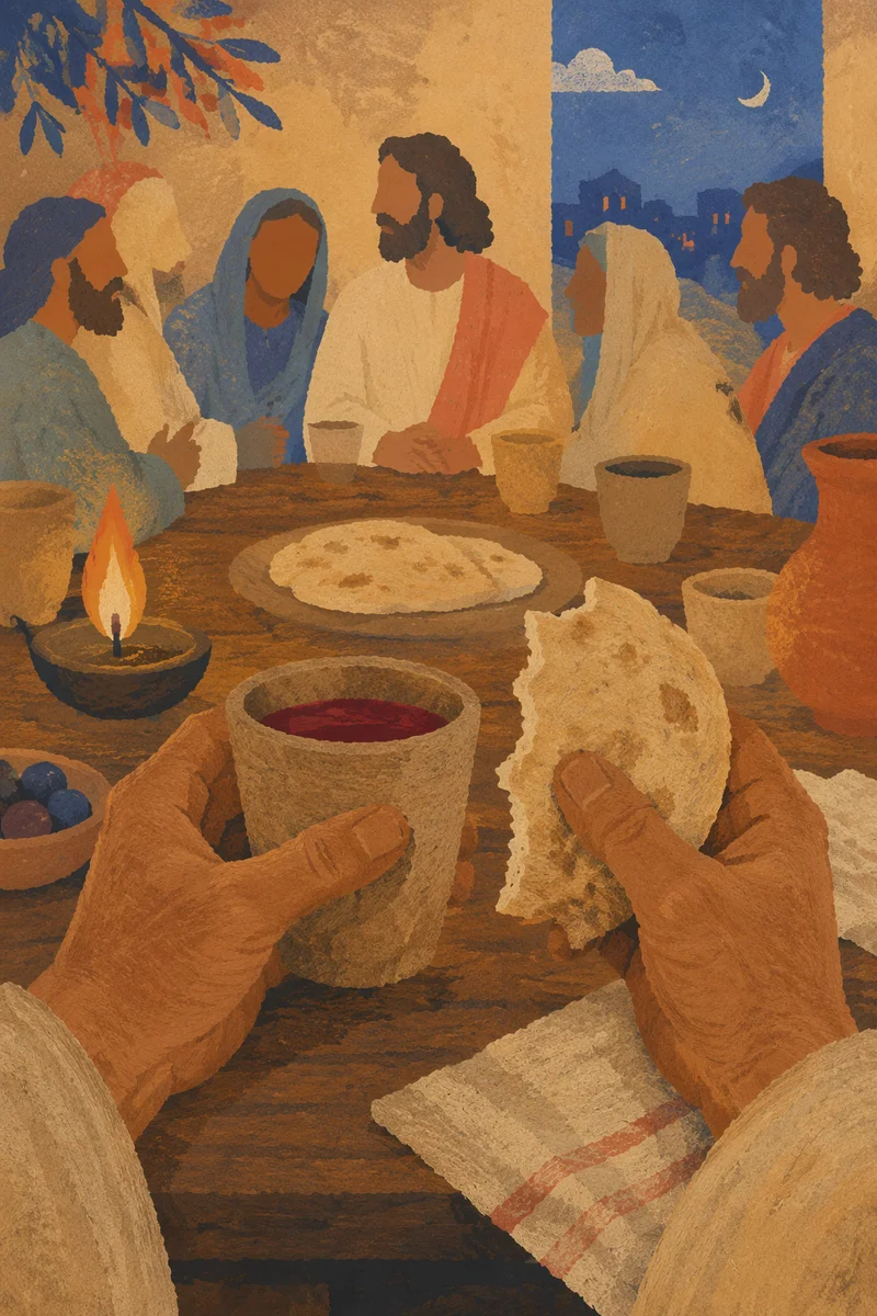 Last Supper Bread and Wine Close-Up