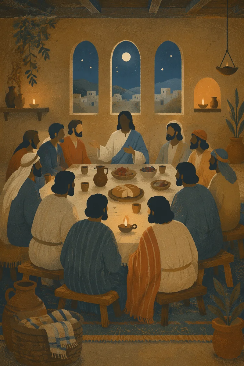 Last Supper Table With Bread and Wine