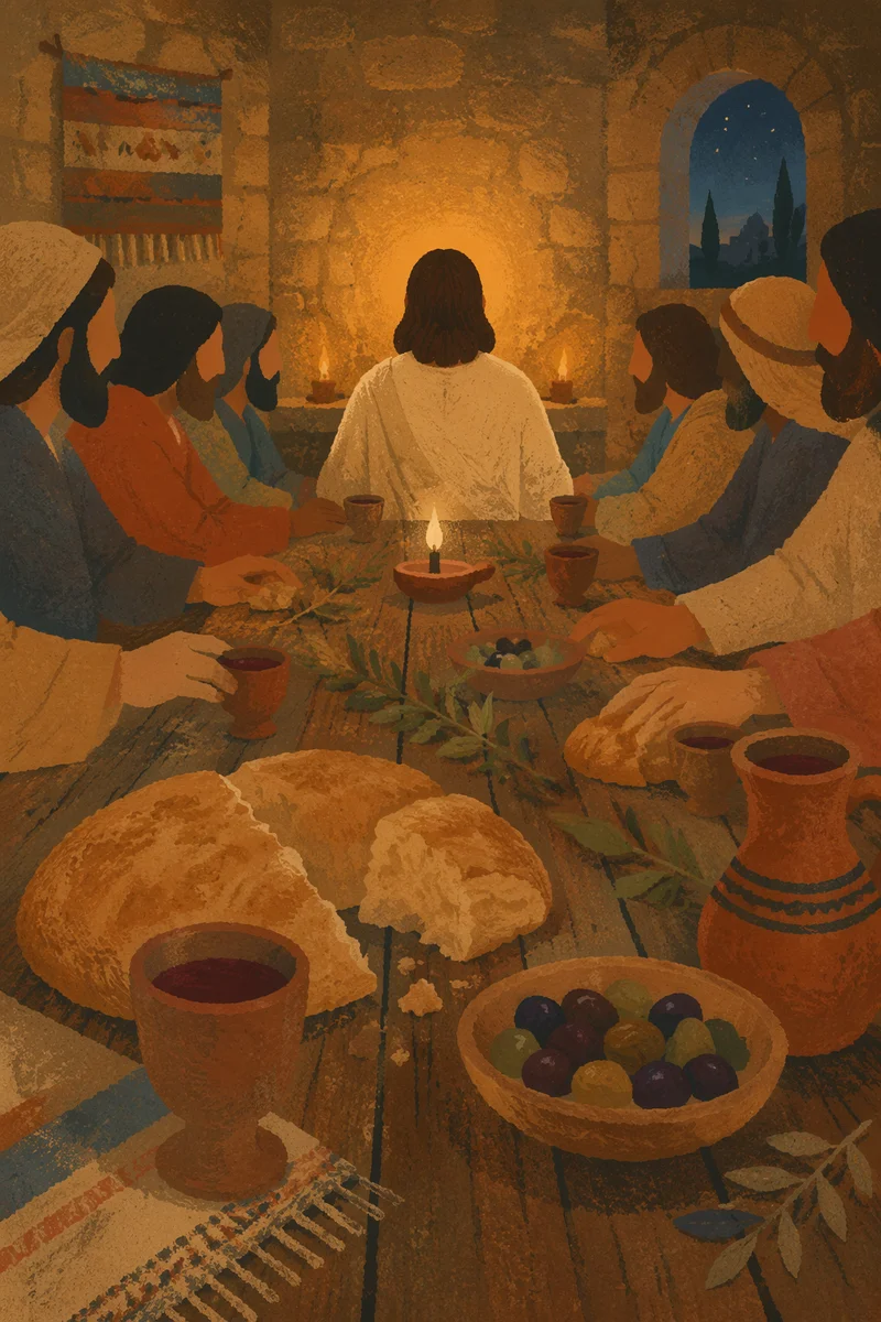 Reverent Last Supper Bread and Wine Scene