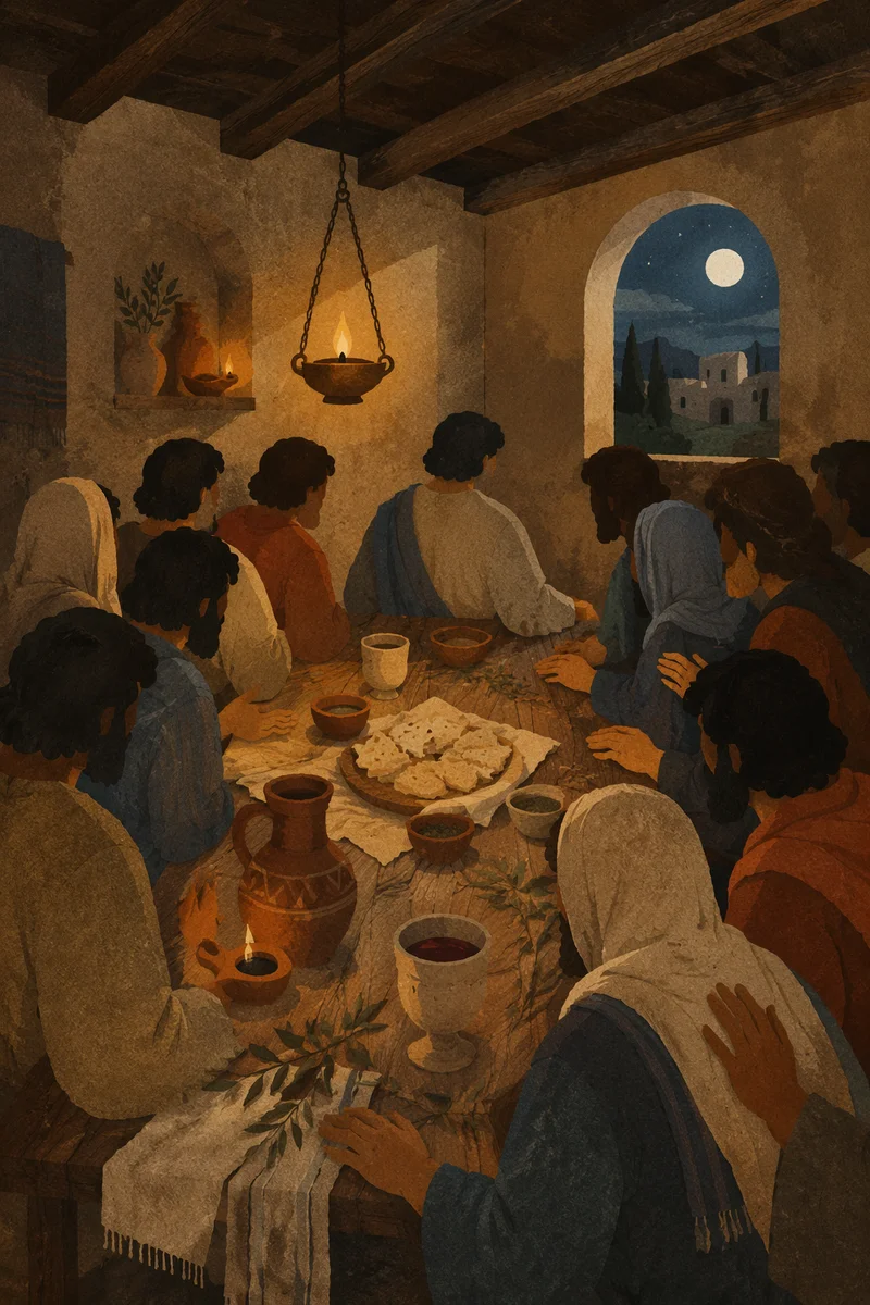 Last Supper Table with Bread and Wine