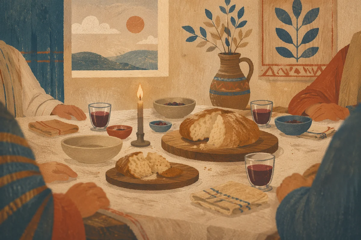Last Supper Table with Bread and Wine
