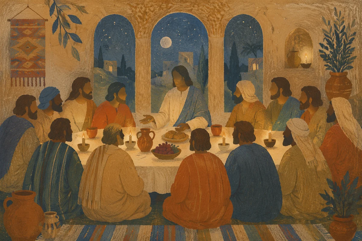 Last Supper Table with Bread and Wine