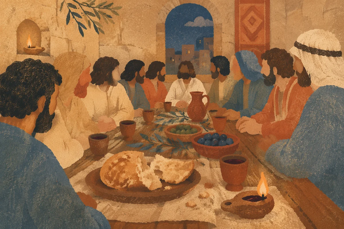 Last Supper Table with Bread and Wine