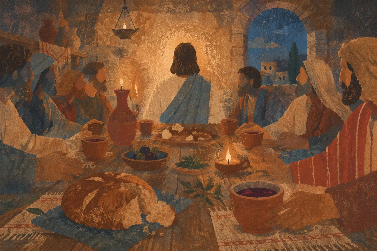 Reverent Last Supper Bread and Wine Scene