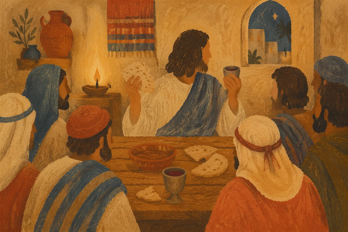 Reverent Last Supper Table with Bread and Wine