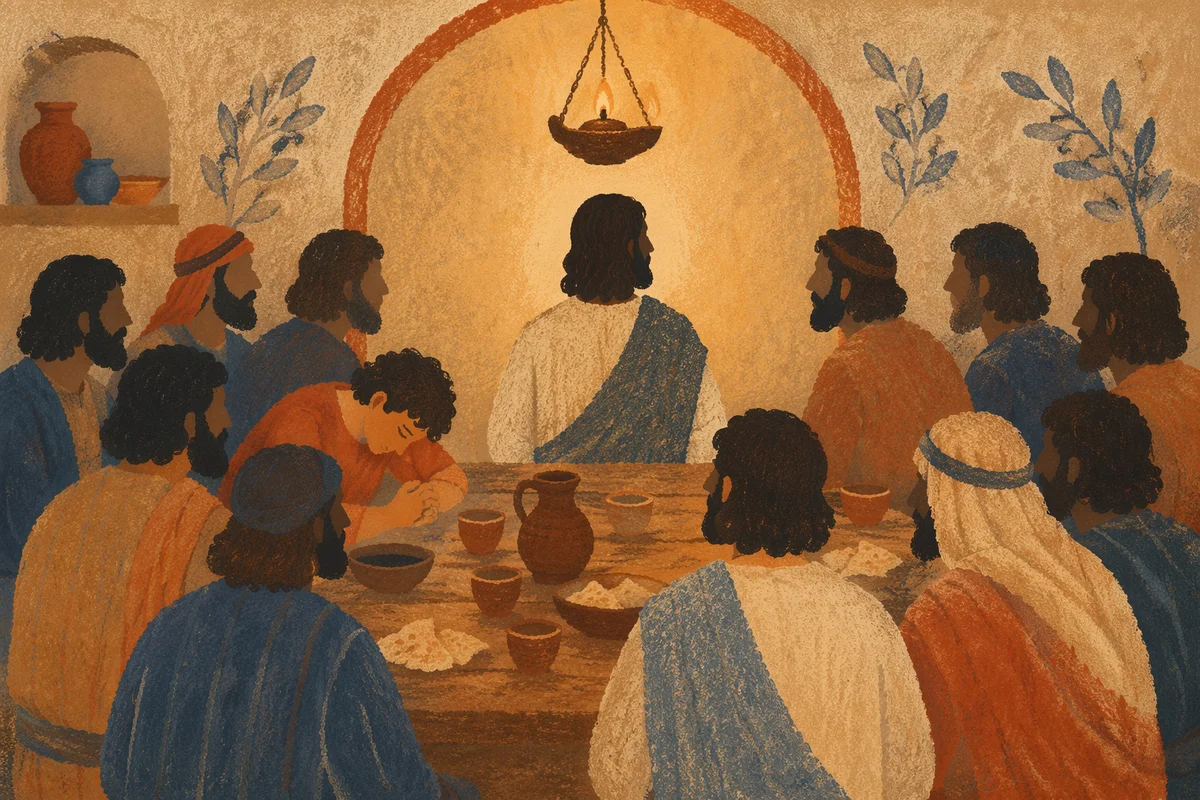 Candlelit Last Supper with Bread and Wine